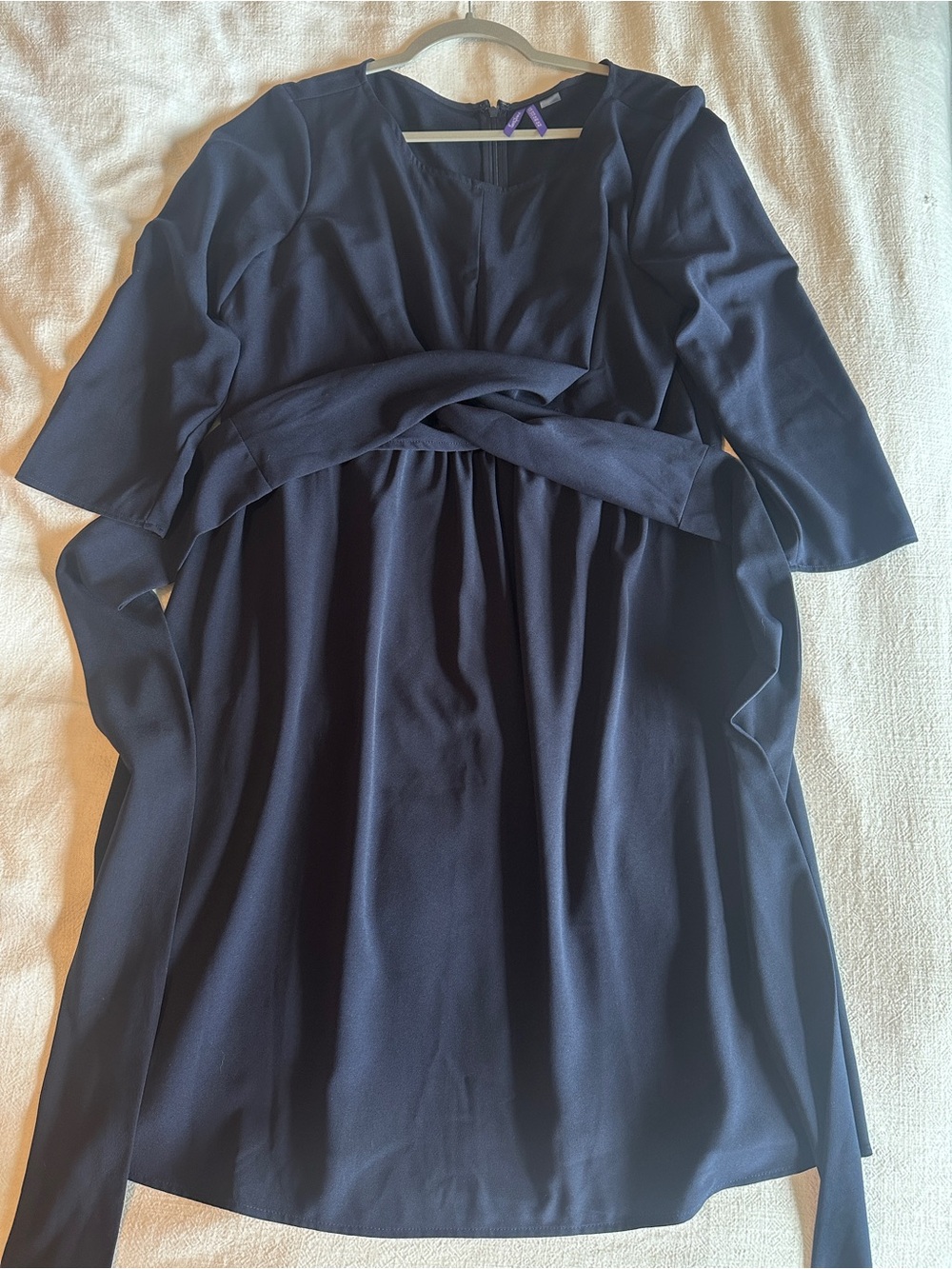 Seraphine Navy Long-Sleeve Wrap-Detail Maternity & Nursing Dress